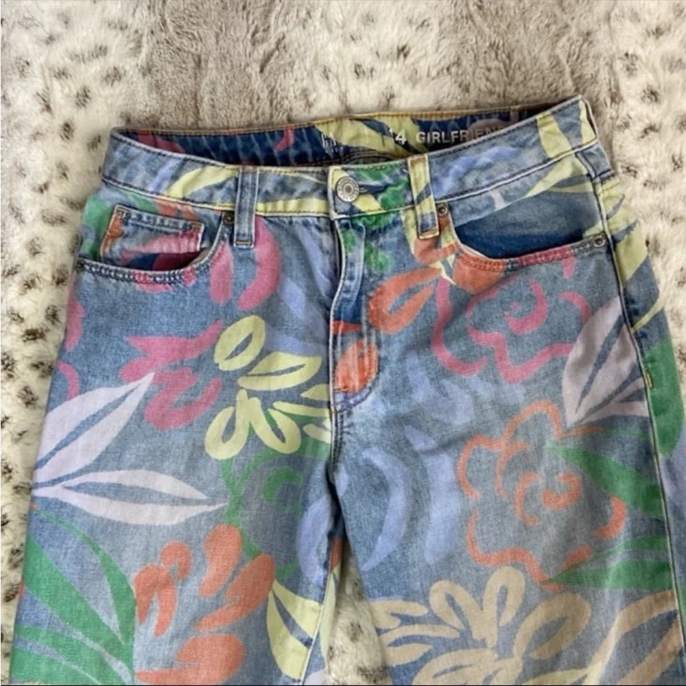 GAP Kids girlfriend jeans girls size 14 cutoff Hawaiian neon floral girlhoodcore